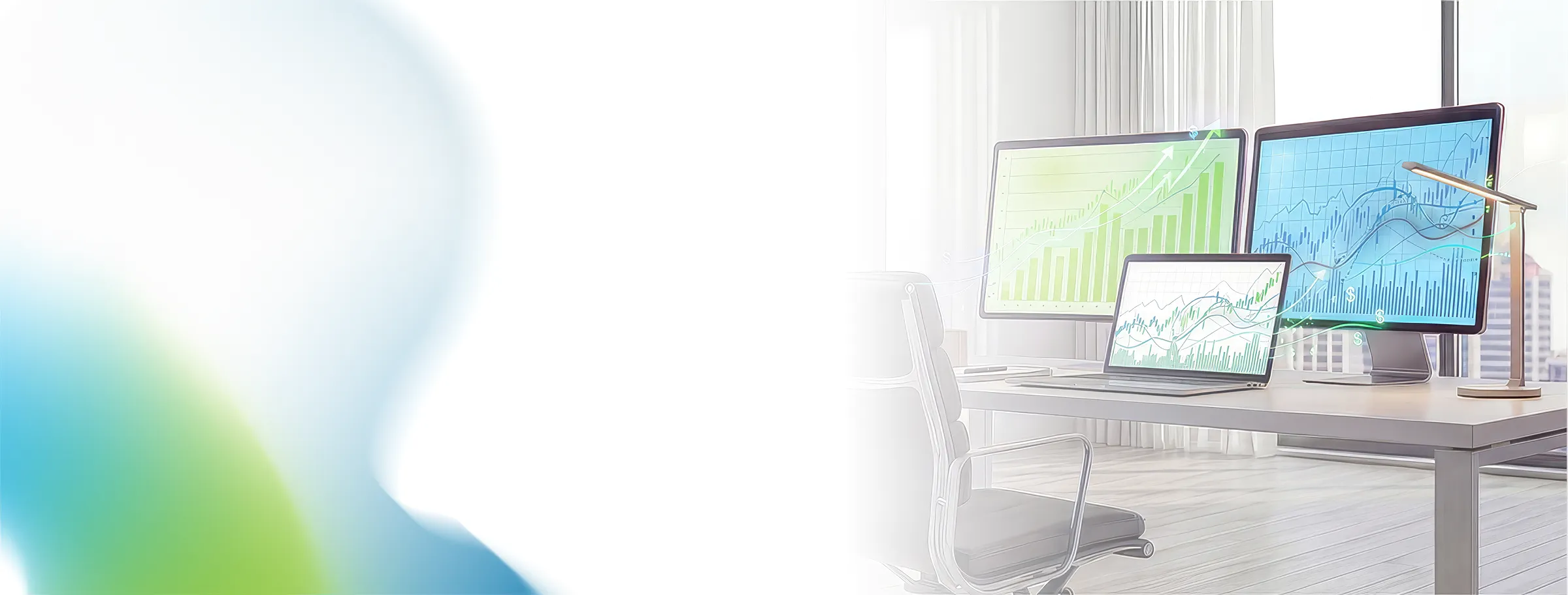 Trading charts on multiple monitors at a modern desk, Millionaire Traders Society